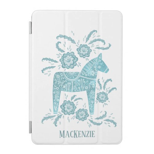 Swedish Dala Horse Custom Name Teal iPad Mini Cover