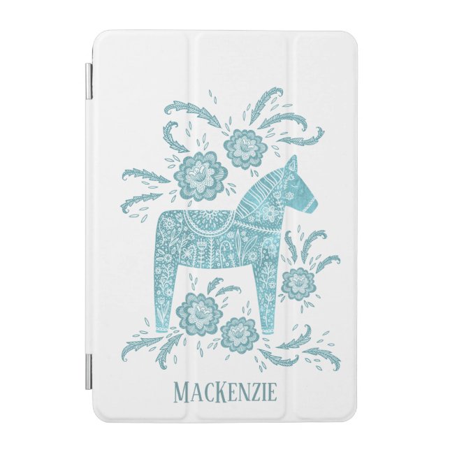 Swedish Dala Horse Custom Name Teal iPad Mini Cover (Front)