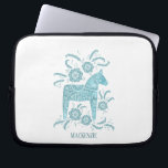 Swedish Dala Horse Custom Name Teal Laptop Sleeve<br><div class="desc">A traditional Dalecarlian Horse from Sweden.
Remove or change the name to customize.</div>