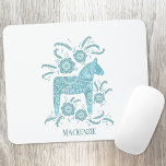 Swedish Dala Horse Custom Name Teal Mouse Pad<br><div class="desc">A traditional Dala Horse from Sweden in teal green.
Remove or change the name to customize.</div>