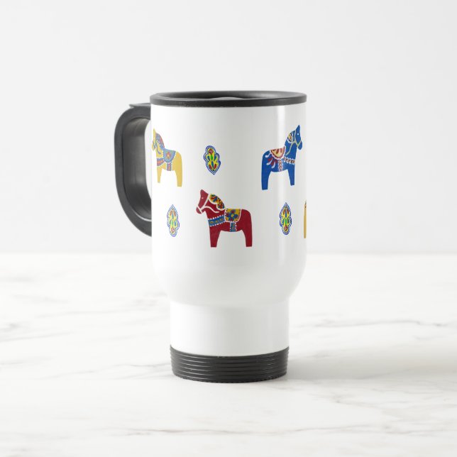 Swedish Dala Horse Designs Travel Mug (Front Left)