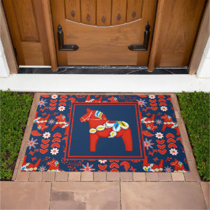 Swedish Dala Horse Doormat Scandinavian Decor