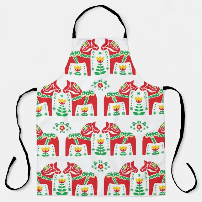 Swedish Dala Horse: Folk Art Apron (Front)
