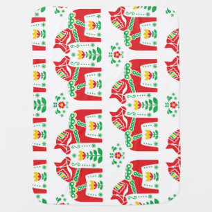 Swedish Dala Horse: Folk Art Baby Blanket