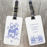 Swedish Dala Horse Folk Art Blue & White Custom Luggage Tag<br><div class="desc">A traditional Swedish Dala Horse design in indigo blue and white.
Change the contact details on the back,  and change or remove the monogram initials on the front.</div>