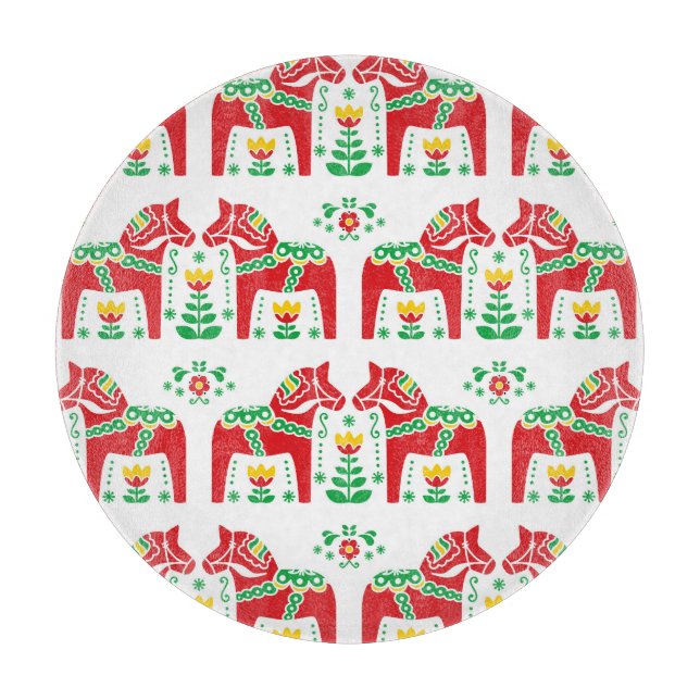 Swedish Dala Horse: Folk Art Cutting Board (Front)