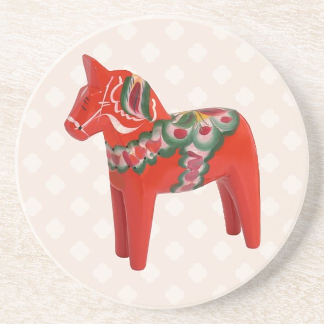 Swedish Dala Horse  Folk Art Drink Coaster (Front)