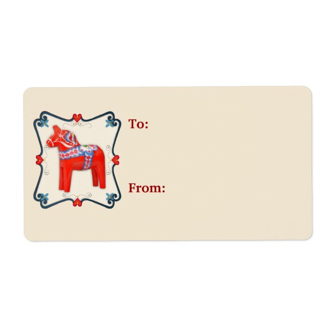 Swedish Dala Horse Folk Art Framed Label (Front)