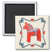 Swedish Dala Horse Folk Art Framed Magnet