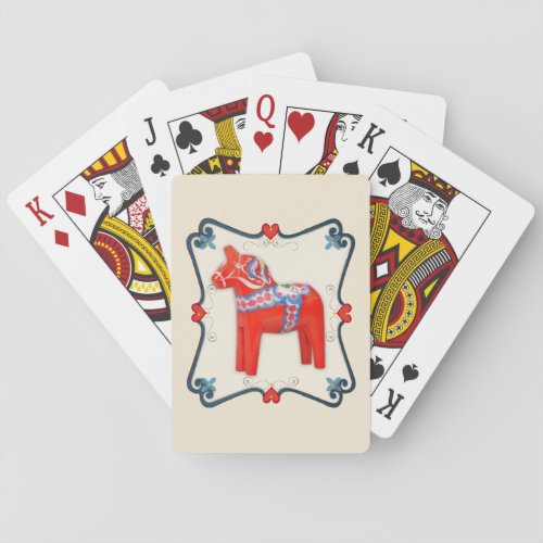Swedish Dala Horse Folk Art Framed Poker Cards