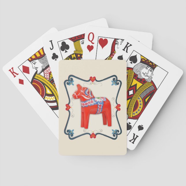 Swedish Dala Horse Folk Art Framed Poker Cards (Back)