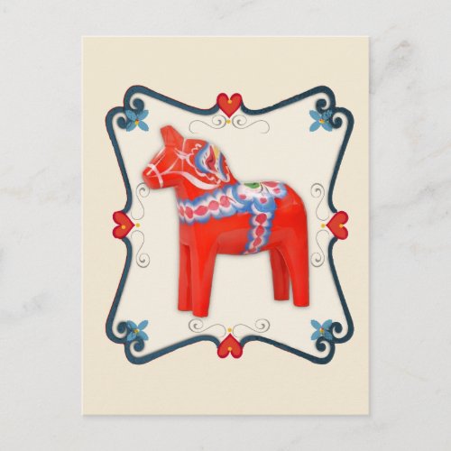 Swedish Dala Horse Folk Art Framed Postcard