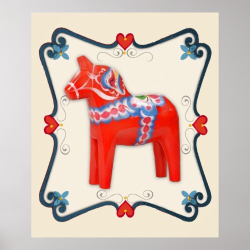 Swedish Dala Horse Folk Art Framed Poster