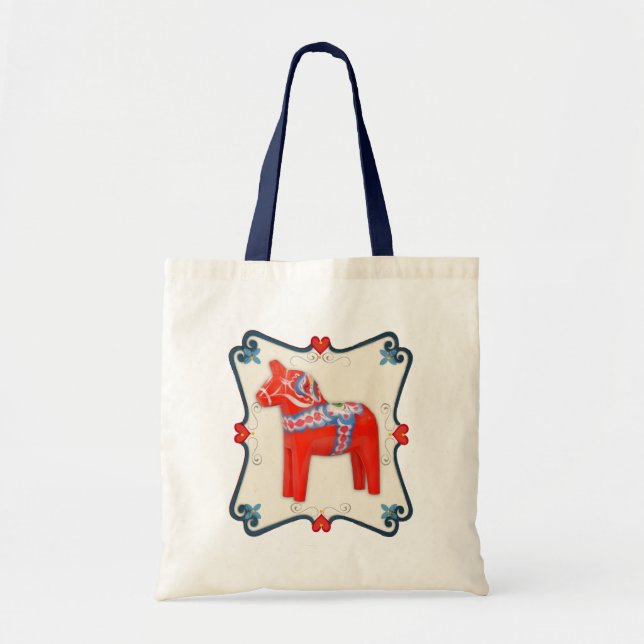 Swedish Dala Horse Folk Art Framed Tote Bag (Front)
