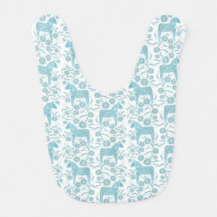Swedish Dala Horse Folk Art Pattern Teal  Baby Bib