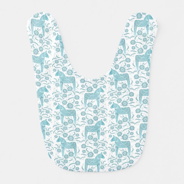 Swedish Dala Horse Folk Art Pattern Teal  Baby Bib (Front)