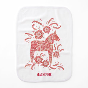 Swedish Dala Horse Folk Art Personalized Baby Burp Cloth