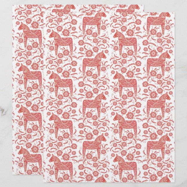 Swedish Dala Horse Folk Art Scrapbook Paper (Front/Back)