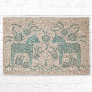 Swedish Dala Horse Folk Art Style Fiber Doormat