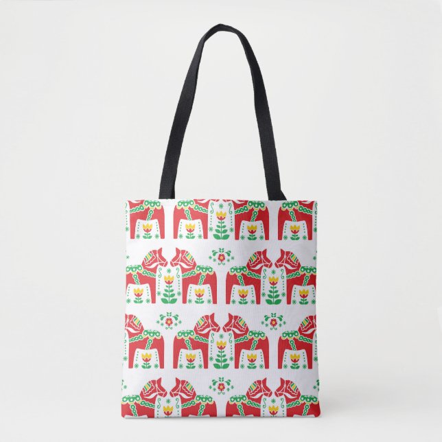Swedish Dala Horse: Folk Art Tote Bag (Front)