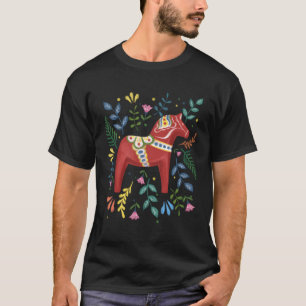 Swedish Dala Horse Folk Sweden Flag Dalahelmsoljd  T-Shirt