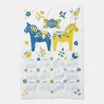 Swedish Dala Horse Full Year 2026 Calendar Kitchen Towel