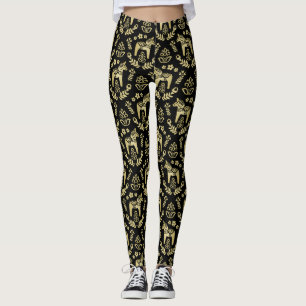 Swedish Dala Horse Gold and Black Leggings