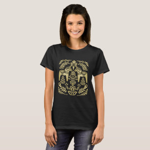 Swedish Dala Horse Gold and Black T-Shirt