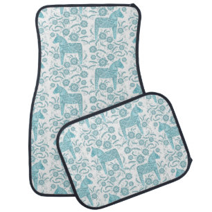 Swedish Dala Horse Green and White Car Floor Mat