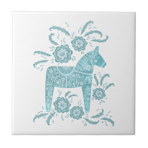 Swedish Dala Horse Green and White Ceramic Tile