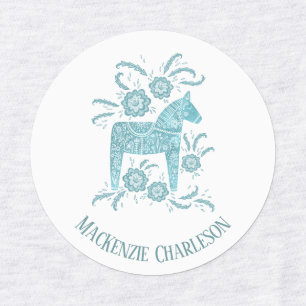 Swedish Dala Horse Green and White Custom Name Labels