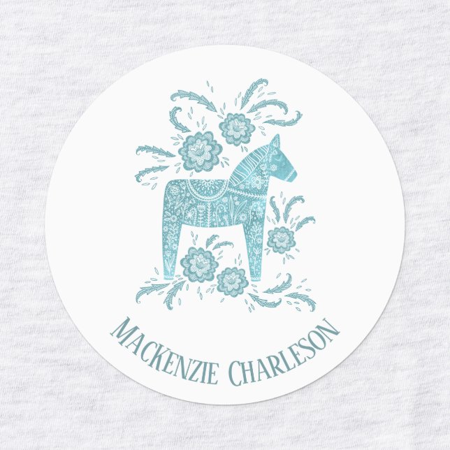 Swedish Dala Horse Green and White Custom Name Labels (Design 1)
