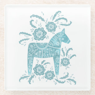 Swedish Dala Horse Green and White Glass Coaster