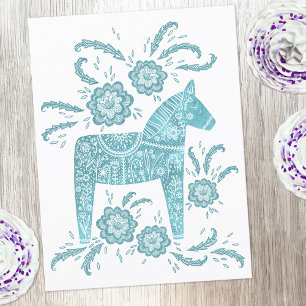 Swedish Dala Horse Green and White Postcard