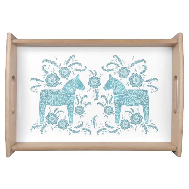 Swedish Dala Horse Green and White Serving Tray (Front)