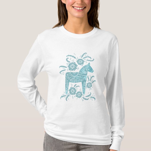 Swedish Dala Horse Green and White T-Shirt (Front)