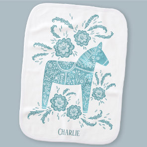 Swedish Dala Horse Green Traditional Custom Name Baby Burp Cloth