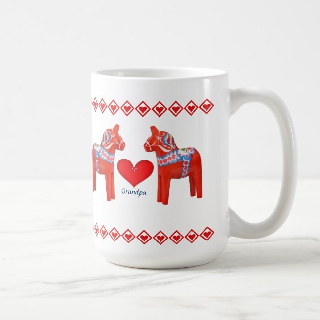 Swedish Dala Horse Hearts Grandpa Coffee Mug (Right)