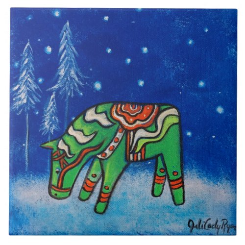 Swedish Dala Horse III Original Art Ceramic Tile