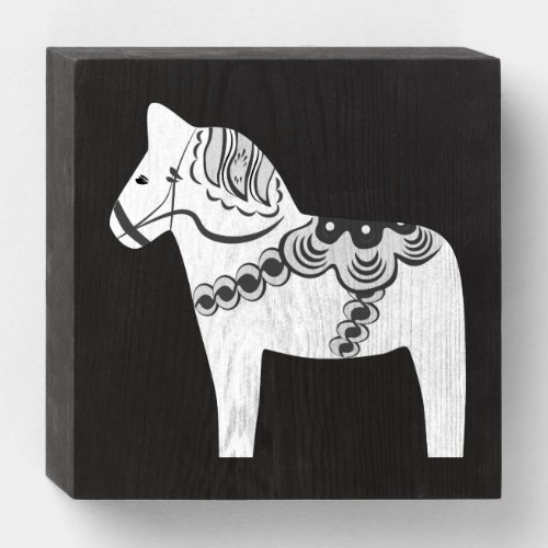 Swedish Dala Horse in Black White Wooden Box Sign