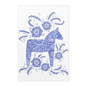 Swedish Dala Horse Indigo Blue and White Folk Art