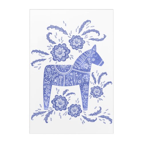 Swedish Dala Horse Indigo Blue and White Folk Art