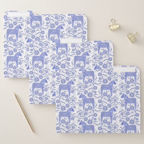 Swedish Dala Horse Indigo Blue and White Folk Art File Folder