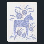 Swedish Dala Horse Indigo Blue and White Folk Art Wooden Box Sign<br><div class="desc">A traditional Swedish Dala Horse folk art style design in indigo blue and white.  
Perfect for those who love Scandinavian design.</div>