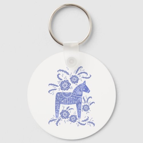 Swedish Dala Horse Indigo Blue and White Keychain