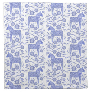 Swedish Dala Horse Indigo Blue and White Pattern Cloth Napkin