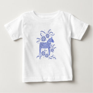 Swedish Dala Horse Indigo Blue Baby T-Shirt