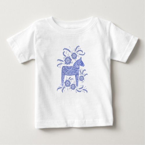 Swedish Dala Horse Indigo Blue Baby T_Shirt