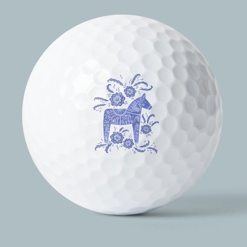 Swedish Dala Horse indigo Blue Folk Art Golf Balls