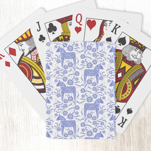 Swedish Dala Horse Indigo Blue Folk Art Playing Cards